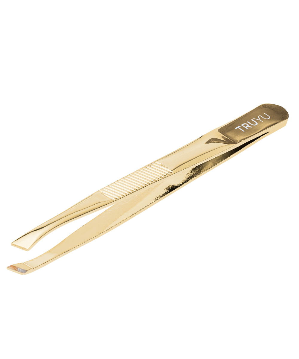 Angled image of TRUYU Gold Slant Tip Tweezer