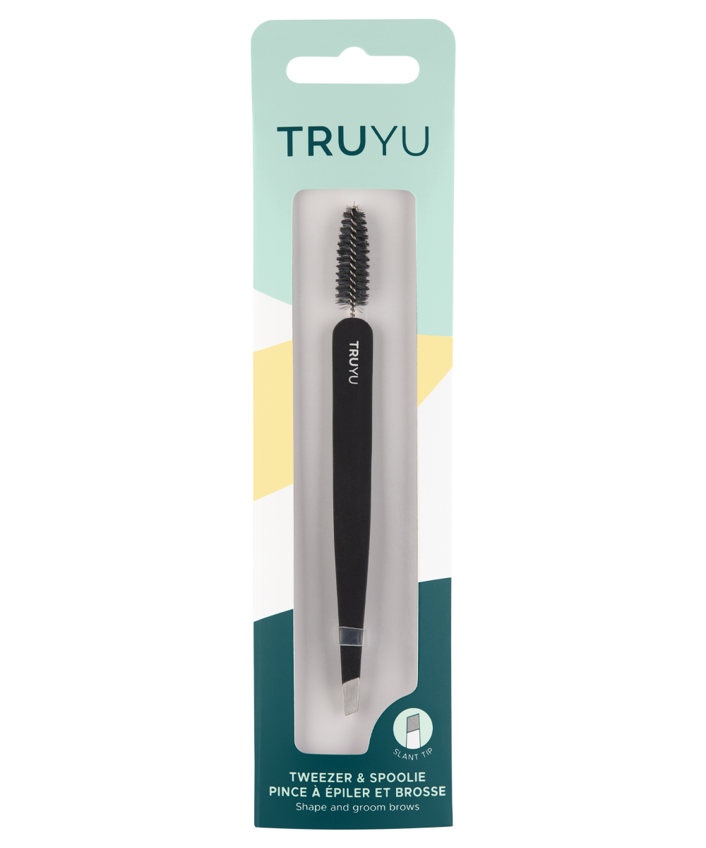 TRUYU Black Tweezer & Spoolie in packaging