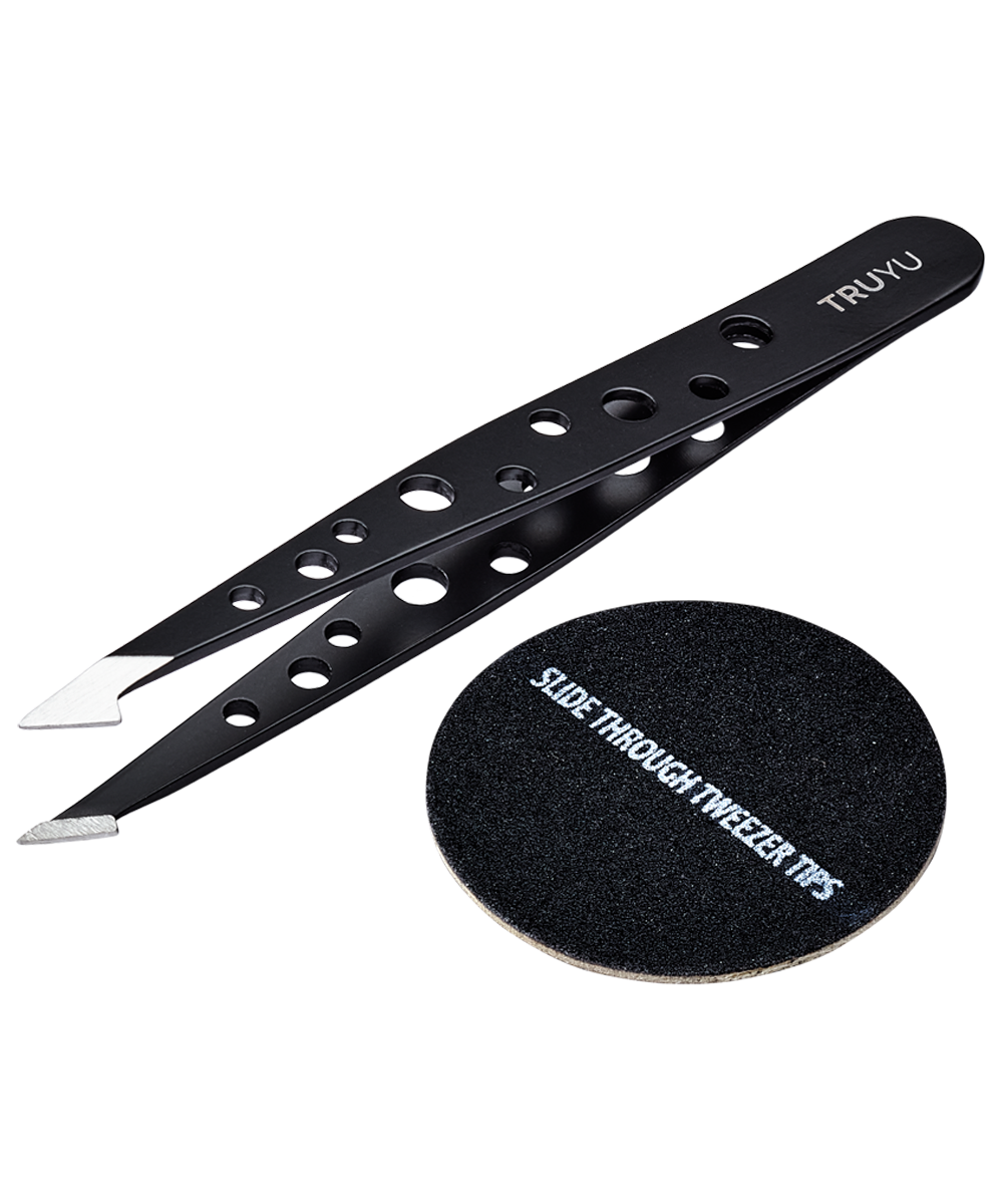 Angled image of TRUYU 2 in 1 Tip Tweezer & Sharpener