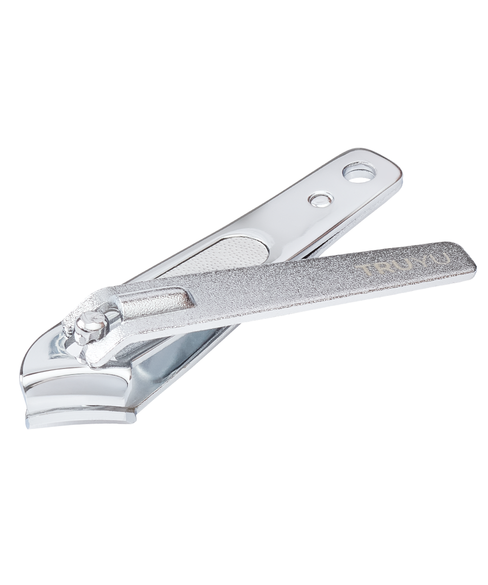 Angled image of silver TRUYU Ergonomic Nail Clipper.
