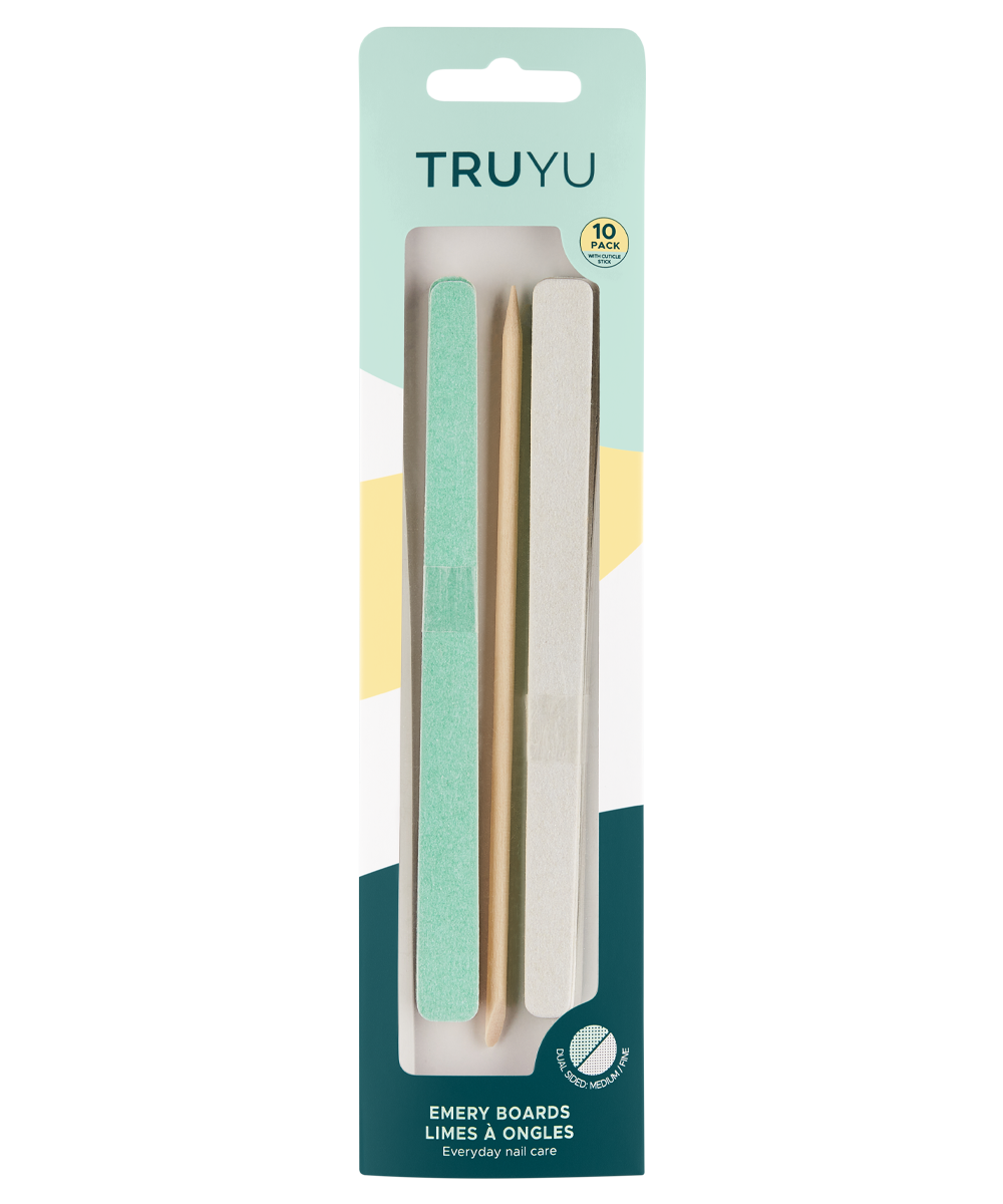 TRUYU Emery Boards 10 pack with wooden cuticle pushy. in pack.