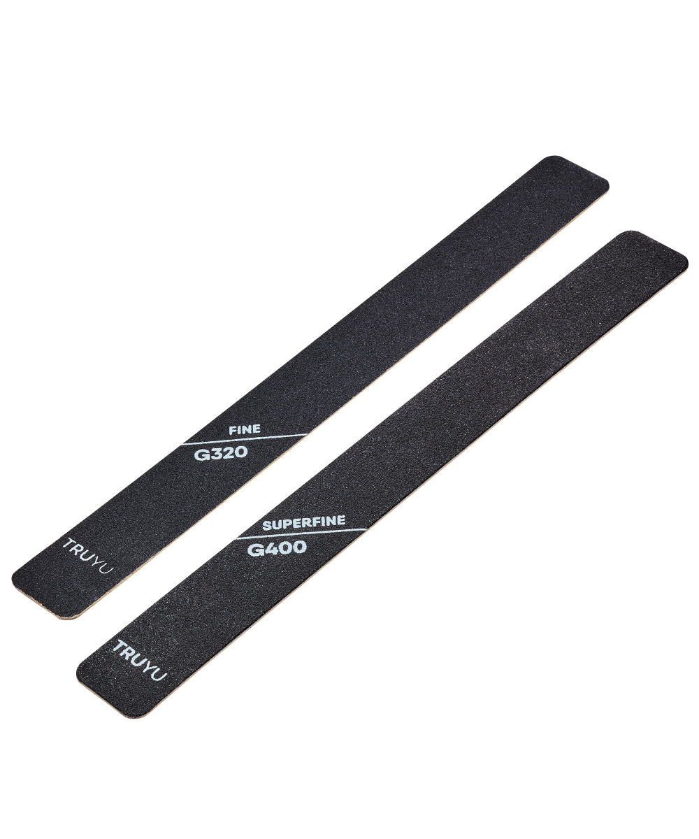 Angled image of TRUYU Pro Nail Files (set of 2). Fine and Superfine grits.