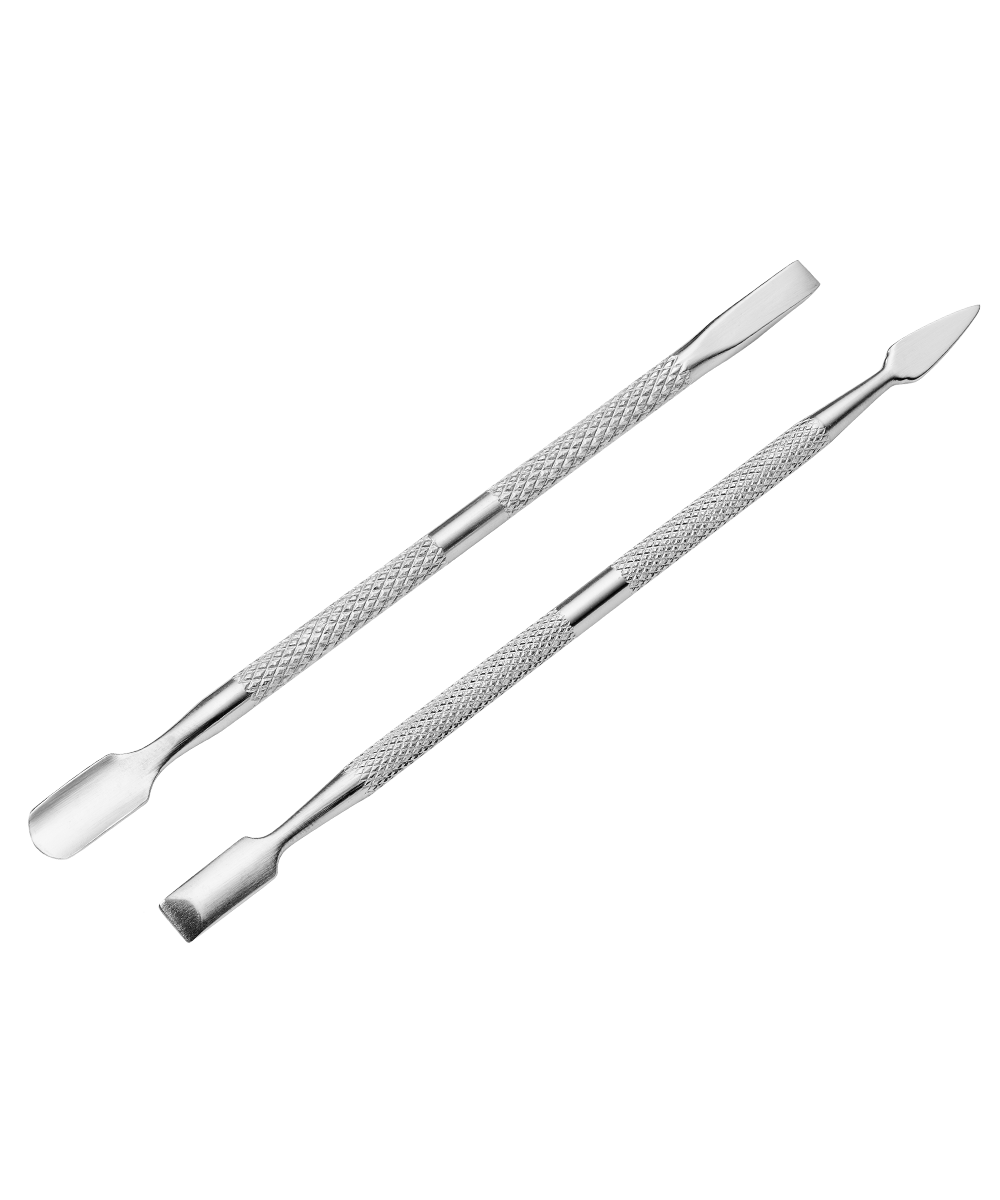 Angled image of silver TRUYU Cuticle & Nail Care Duo.