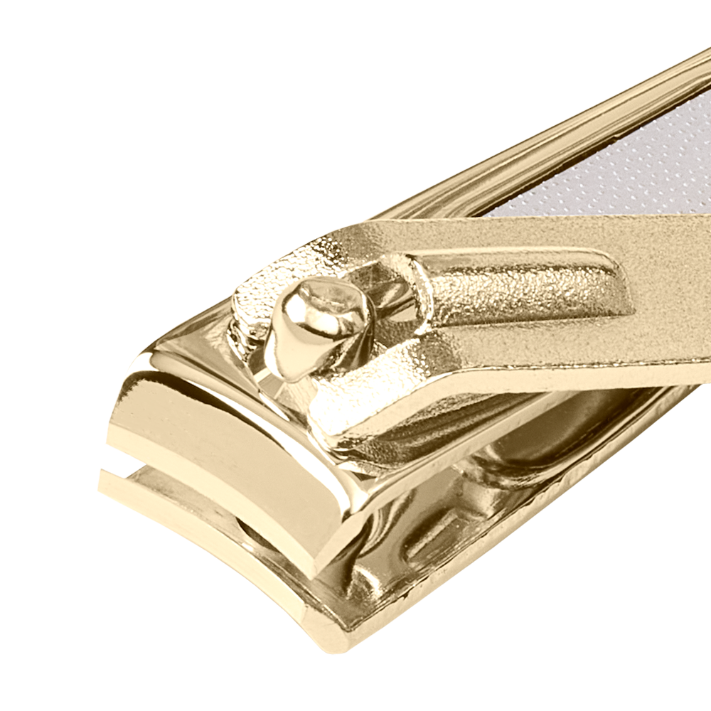 Zoomed in image of TRUYU Gold Curved Nail Clippers.