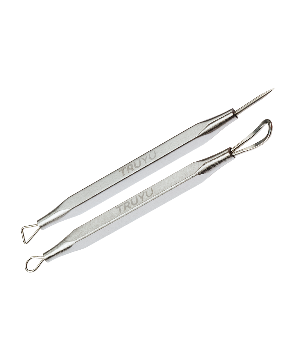 Angled image of silver TRUYU Mini Blackhead Removers. Set of 2.