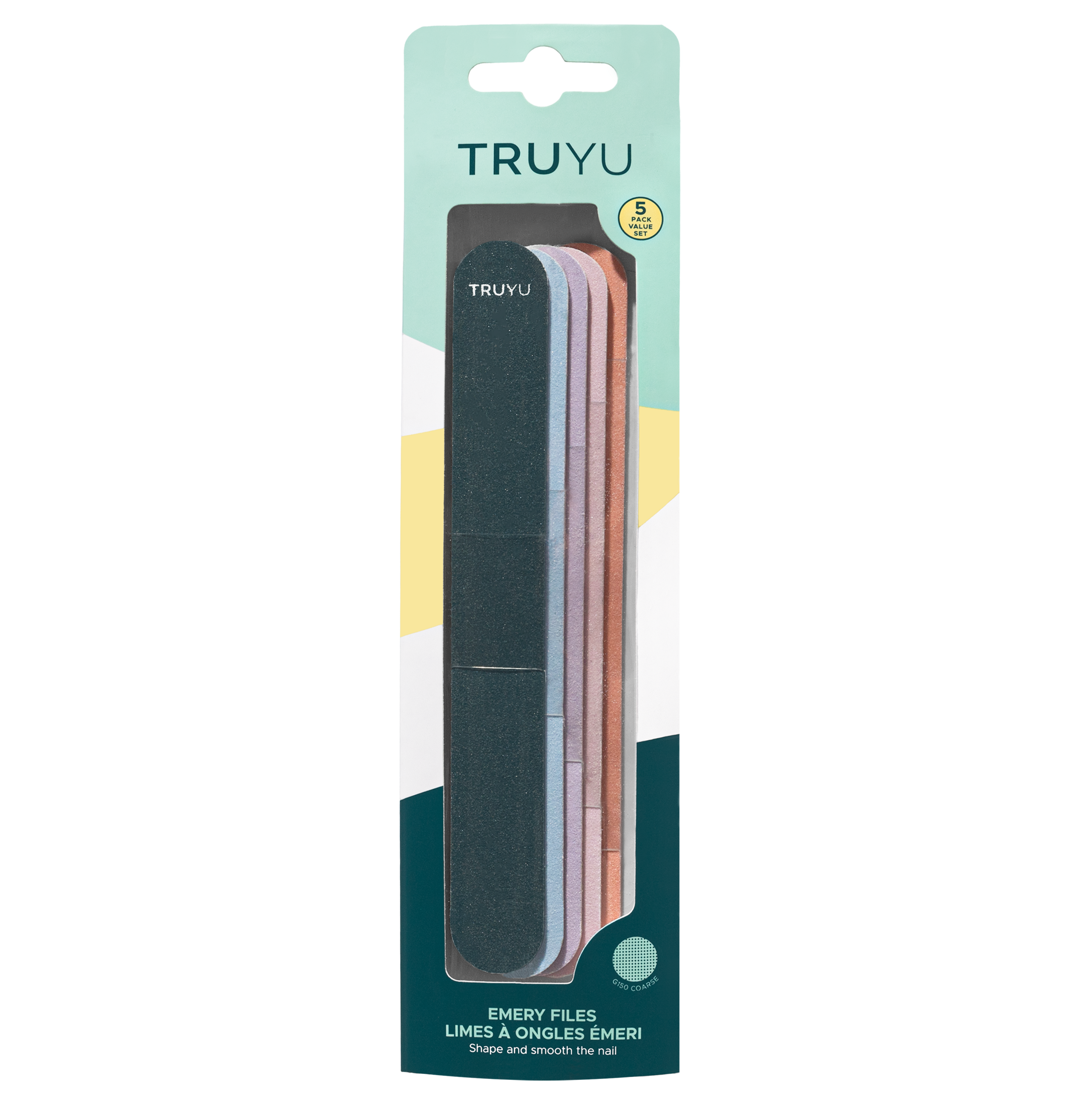 TRUYU Emery Files 5 pack multi colours. in packaging