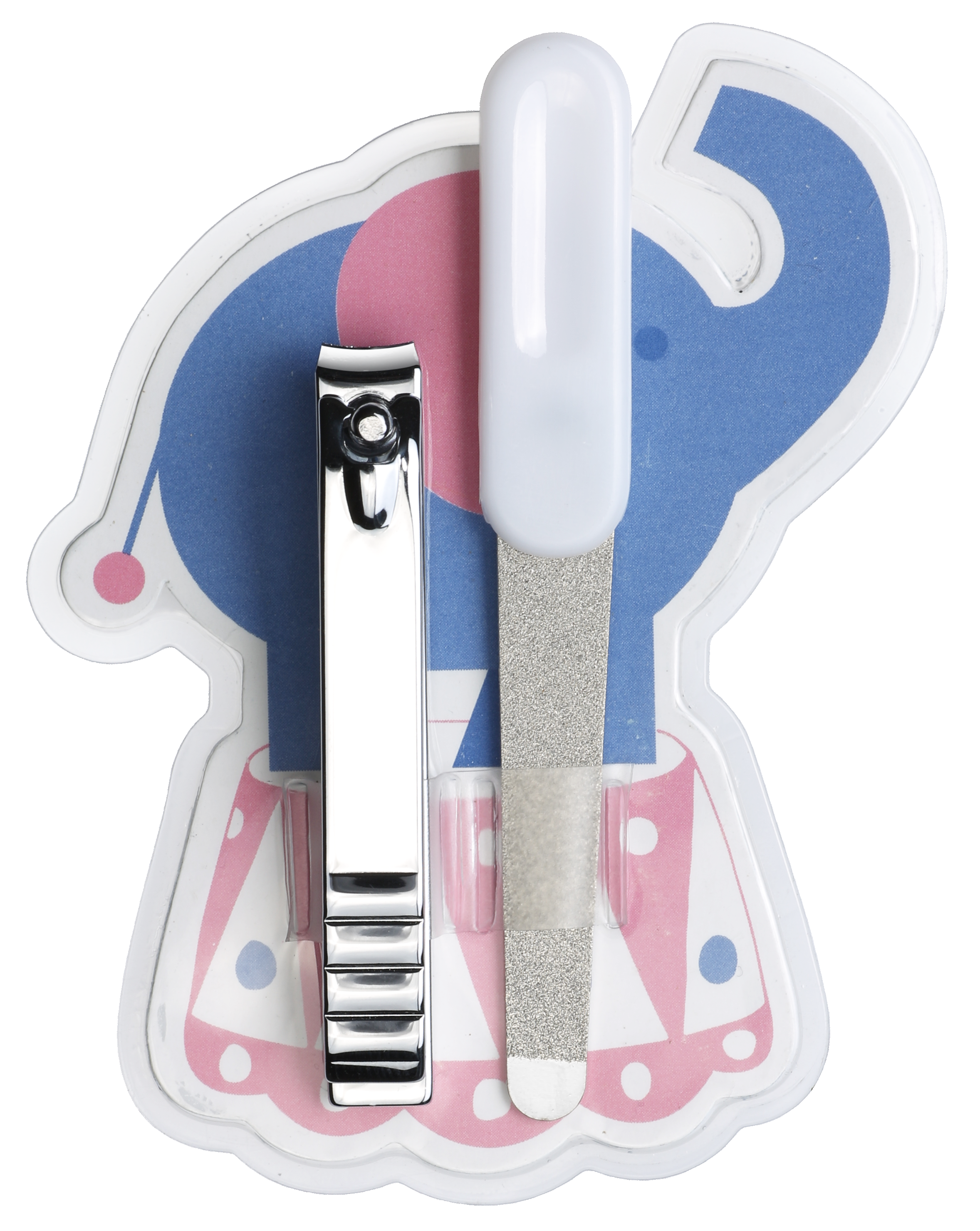 TRUYU Baby Nail Grooming Kit Out of Packaging. Nail Clipper and file with a Baby elephant pouch.