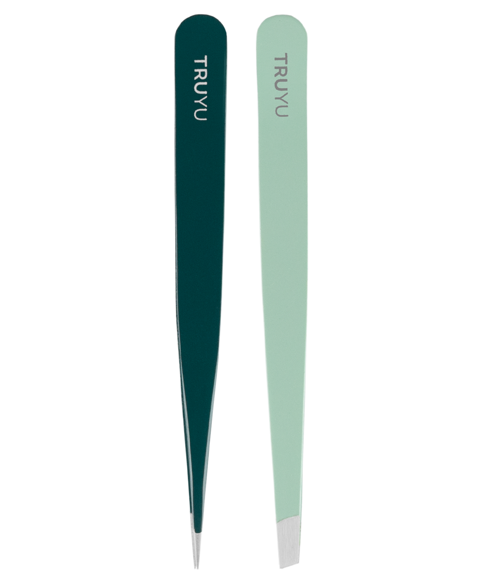 TRUYU Tweezer Duo. Slant and Point Tip. Blue and Dark Blue. 2 pack