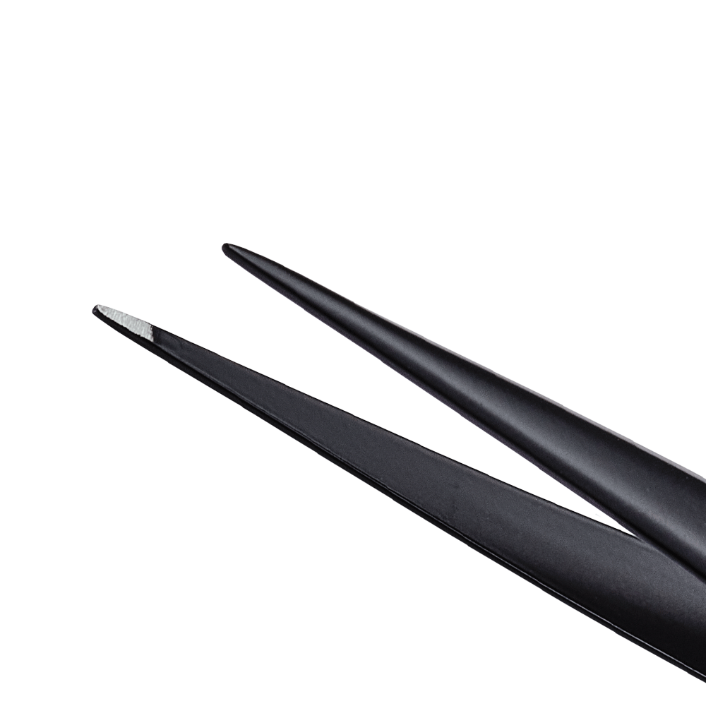 Zoomed in image of TRUYU black Point Tweezer, showing tweezer tips