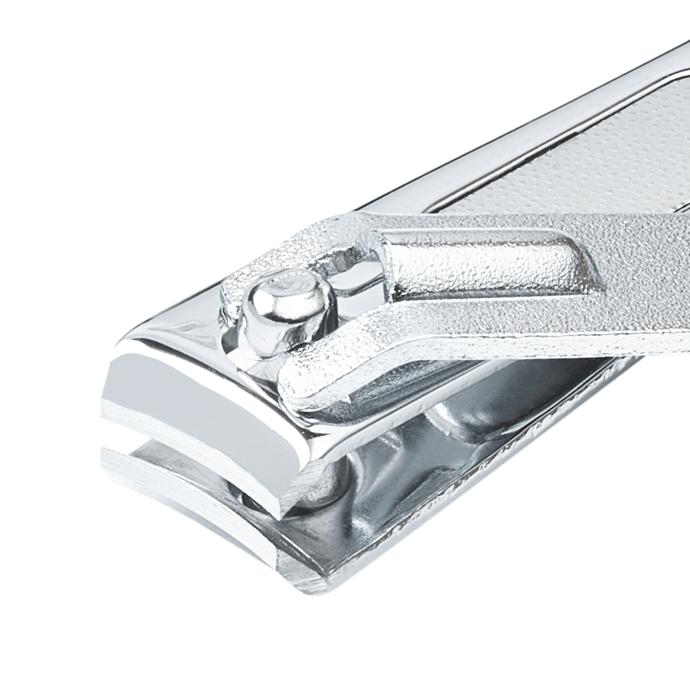 Zoomed in image of a silver TRUYU Nail Clippers showing curved blades