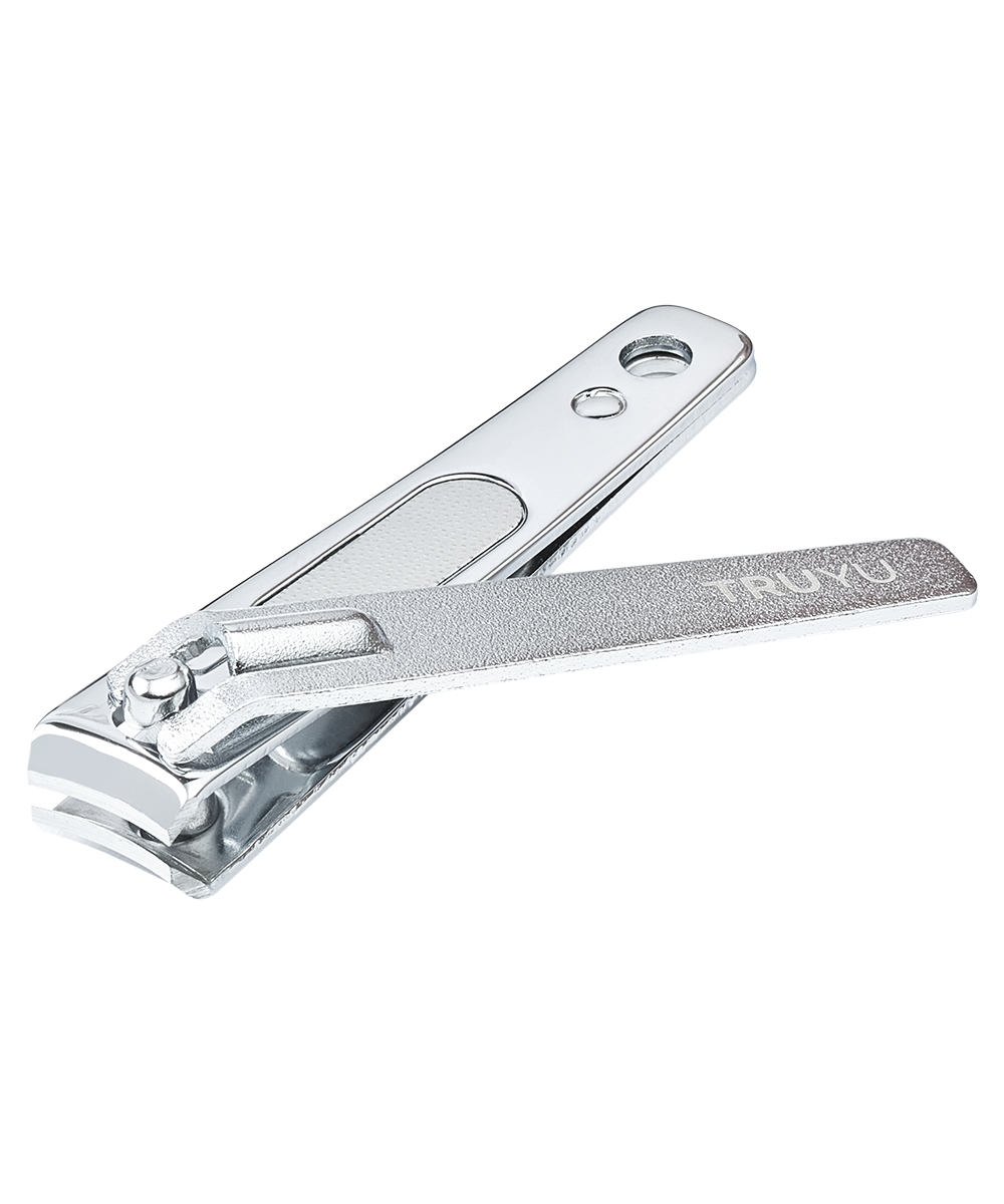Angled image of a silver TRUYU Curved Nail Clippers
