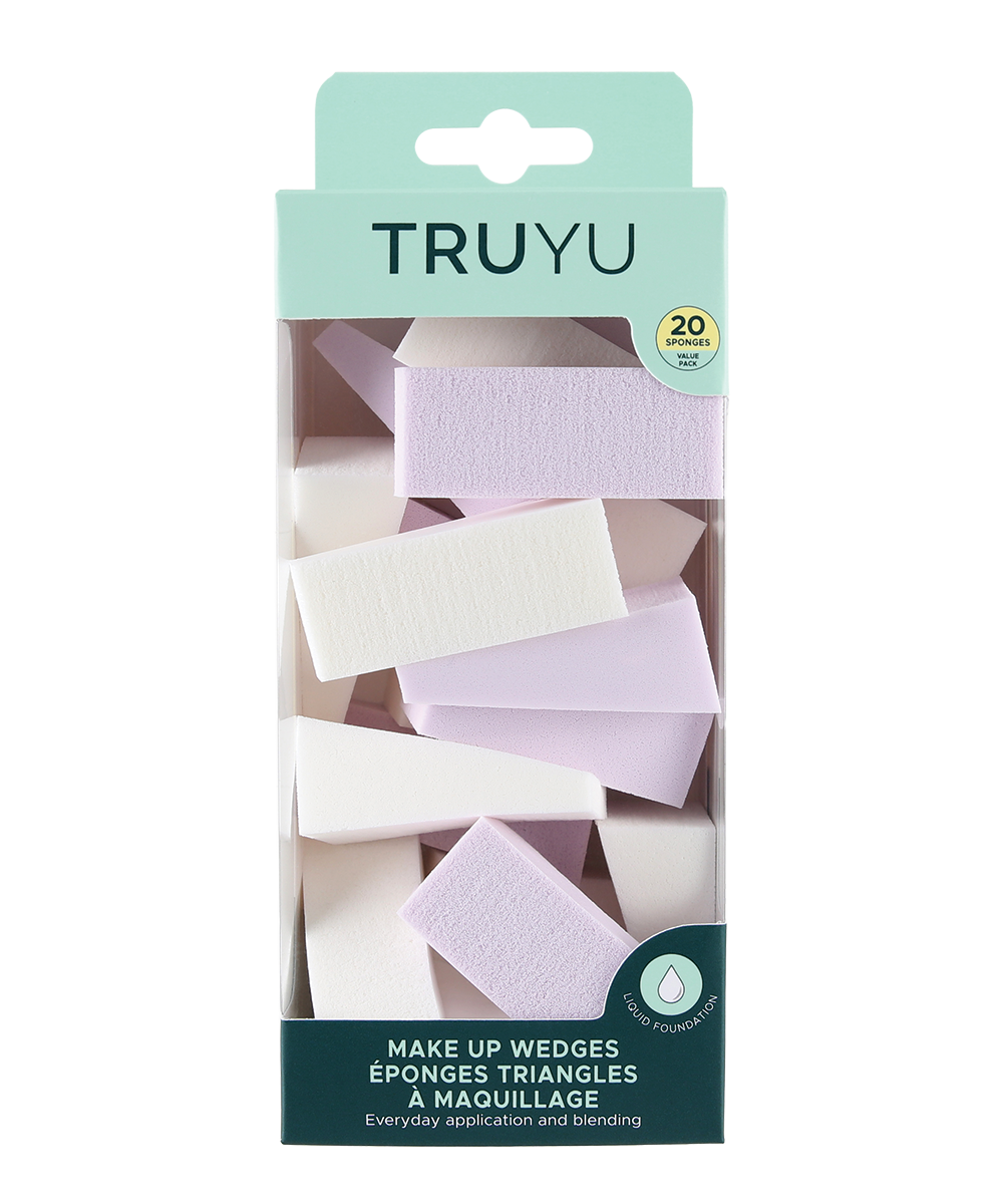 TRUYU Makeup Wedges. White and lilac wedges. 20 Pack. In retail box packaging. 