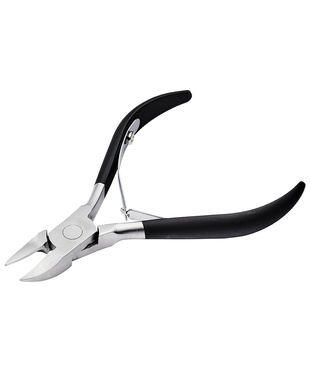 Angled image of TRUYU Toenail Nippers with black soft touch handles.