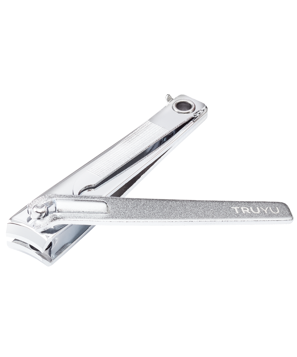 Angled image of silver TRUYU Curved Toenail Clipper.