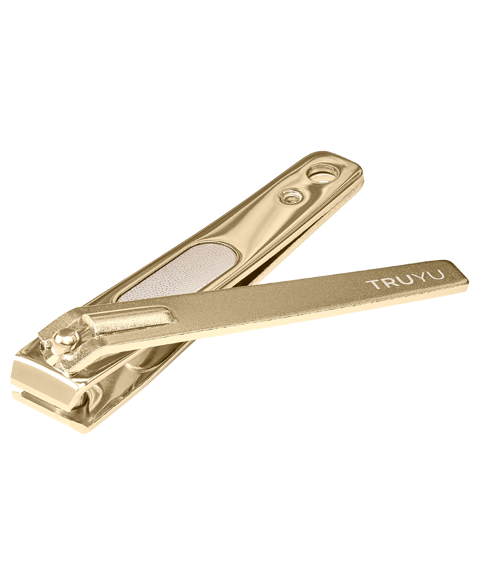 Angled image of TRUYU Gold Straight Toenail Clippers.