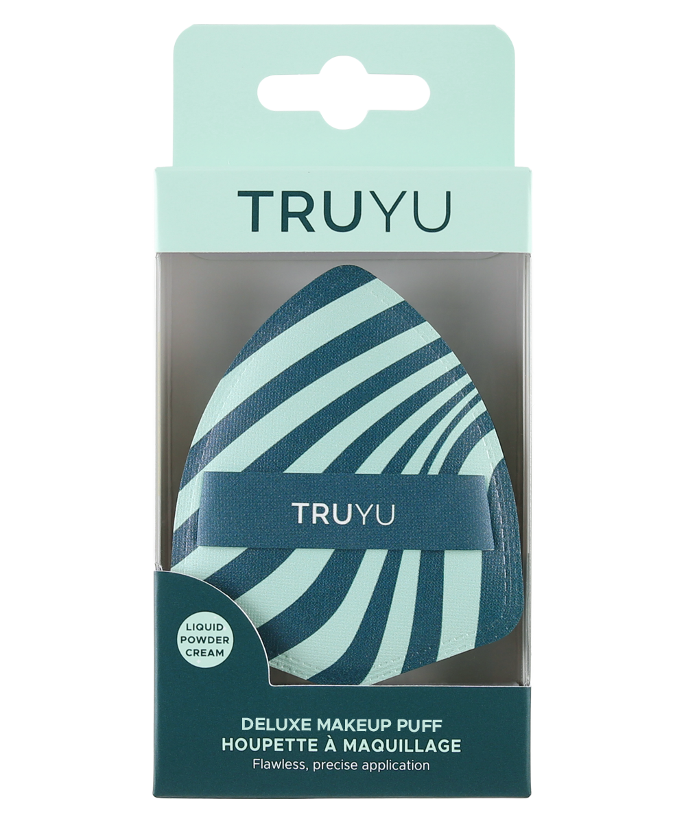 TRUYU Deluxe Makeup Puff in TRUYU retail box packaging (mint green and teal).
