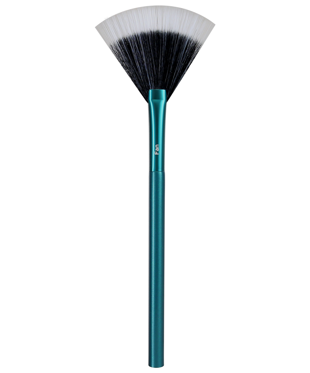 TRUYU Fan Brush with black bristles and teal handle. 'Fan' on handle. Out of pack image.
