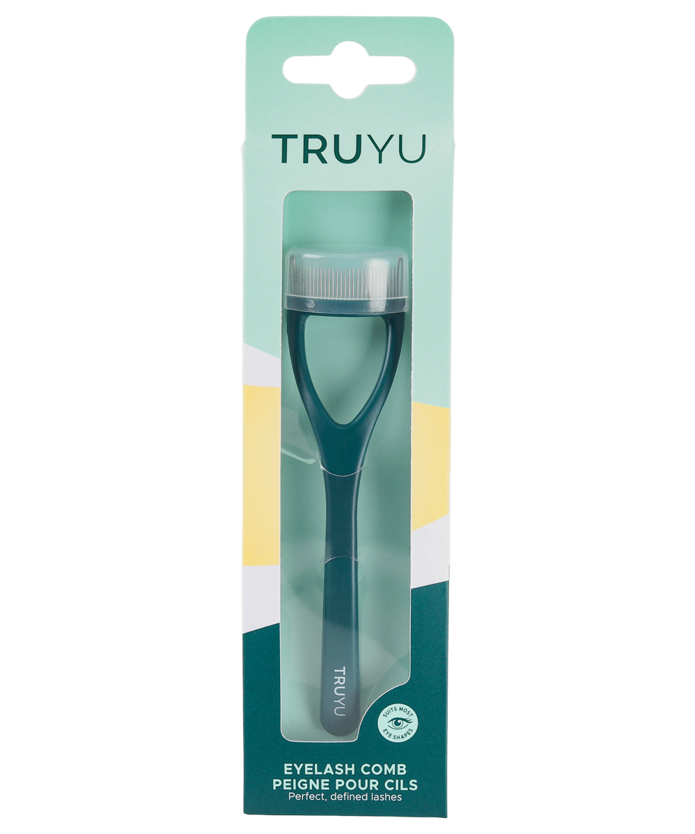 TRUYU Eyelash Comb in retail packaging.